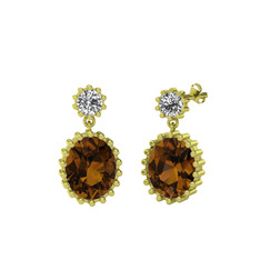 Swarovski ve dumanlı kuvars 18 ayar altın küpe