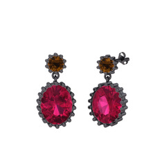 Fennel Küpe - Dumanlı kuvars ve rodolit garnet 925 ayar siyah rodyum kaplama gümüş küpe #gg85bu