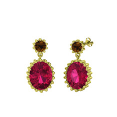 Fennel Küpe - Dumanlı kuvars ve rodolit garnet 14 ayar altın küpe #govlyb