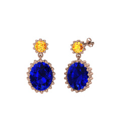 Fennel Küpe - Sitrin ve lab safir 18 ayar rose altın küpe #hb705n