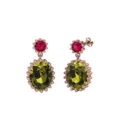 Rodolit garnet ve peridot 14 ayar rose altın küpe
