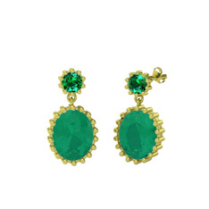 Fennel Küpe - Yeşil kuvars ve kök zümrüt 8 ayar altın küpe #hrbahv