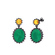 Fennel Küpe - Sitrin ve kök zümrüt 925 ayar siyah rodyum kaplama gümüş küpe #i1dan9