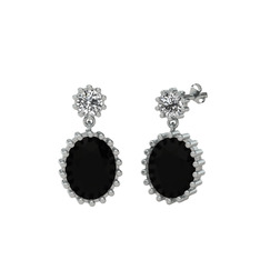 Swarovski ve siyah zirkon 8 ayar beyaz altın küpe