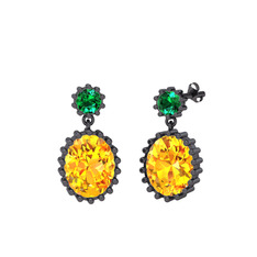 Fennel Küpe - Yeşil kuvars ve sitrin 925 ayar siyah rodyum kaplama gümüş küpe #iqohui