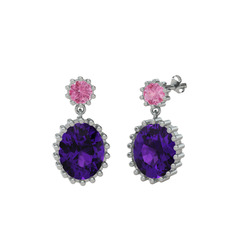 Fennel Küpe - Pembe kuvars ve ametist 18 ayar beyaz altın küpe #irhitn