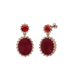 Garnet ve kök yakut 8 ayar rose altın küpe