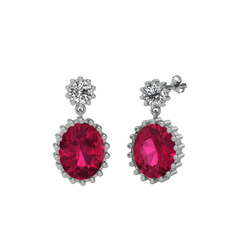 Beyaz zirkon ve rodolit garnet 8 ayar beyaz altın küpe
