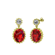 Beyaz zirkon ve garnet 18 ayar altın küpe