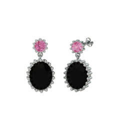 Fennel Küpe - Pembe kuvars ve siyah zirkon 8 ayar beyaz altın küpe #knxoyy
