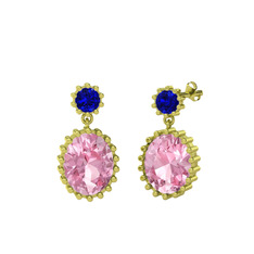 Fennel Küpe - Lab safir ve pembe kuvars 14 ayar altın küpe #l1yn5t