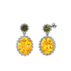 Fennel Küpe - Peridot ve sitrin 925 ayar gümüş küpe #l21ke1
