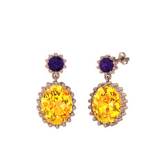 Ametist ve sitrin 18 ayar rose altın küpe