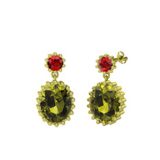 Fennel Küpe - Garnet ve peridot 18 ayar altın küpe #m8a7t6