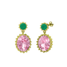 Fennel Küpe - Kök zümrüt ve pembe kuvars 925 ayar altın kaplama gümüş küpe #mfzvpl