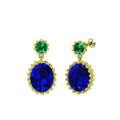 Fennel Küpe - Yeşil kuvars ve lab safir 8 ayar altın küpe #mlzesa