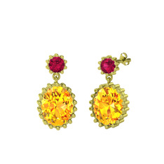 Rodolit garnet ve sitrin 925 ayar altın kaplama gümüş küpe