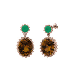 Fennel Küpe - Kök zümrüt ve dumanlı kuvars 925 ayar rose altın kaplama gümüş küpe #nb5asp