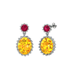 Rodolit garnet ve sitrin 8 ayar beyaz altın küpe