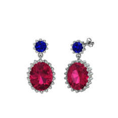 Lab safir ve rodolit garnet 18 ayar beyaz altın küpe