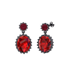 Kök yakut ve garnet 925 ayar siyah rodyum kaplama gümüş küpe