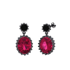Siyah zirkon ve rodolit garnet 925 ayar siyah rodyum kaplama gümüş küpe