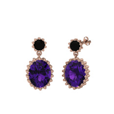 Fennel Küpe - Siyah zirkon ve ametist 8 ayar rose altın küpe #q69fsu