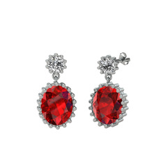 Beyaz zirkon ve garnet 14 ayar beyaz altın küpe