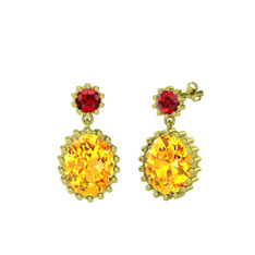 Fennel Küpe - Garnet ve sitrin 925 ayar altın kaplama gümüş küpe #qlslvv