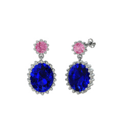 Fennel Küpe - Pembe kuvars ve lab safir 18 ayar beyaz altın küpe #r0uph5