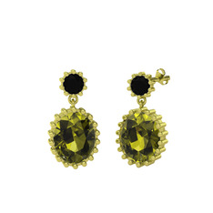 Fennel Küpe - Siyah zirkon ve peridot 18 ayar altın küpe #r3bob1
