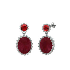 Fennel Küpe - Garnet ve kök yakut 18 ayar beyaz altın küpe #rg53zs