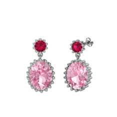 Rodolit garnet ve pembe kuvars 8 ayar beyaz altın küpe