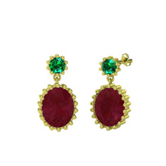 Fennel Küpe - Yeşil kuvars ve kök yakut 18 ayar altın küpe #rwniea