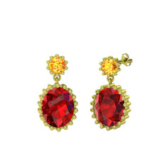 Fennel Küpe - Sitrin ve garnet 14 ayar altın küpe #rwpnta