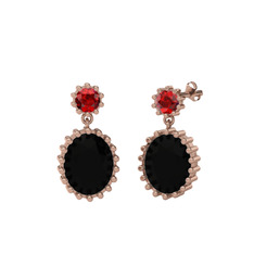 Garnet ve siyah zirkon 18 ayar rose altın küpe