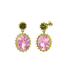 Peridot ve pembe kuvars 18 ayar altın küpe