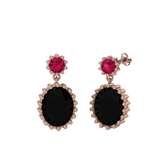 Rodolit garnet ve siyah zirkon 18 ayar rose altın küpe
