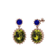 Lab safir ve peridot 8 ayar rose altın küpe
