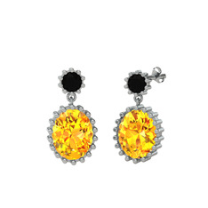 Fennel Küpe - Siyah zirkon ve sitrin 8 ayar beyaz altın küpe #t6vo5x