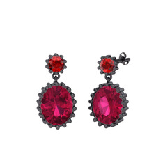 Fennel Küpe - Garnet ve rodolit garnet 925 ayar siyah rodyum kaplama gümüş küpe #tehj4p