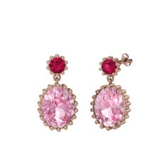 Rodolit garnet ve pembe kuvars 14 ayar rose altın küpe