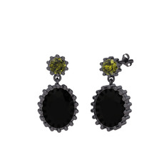 Fennel Küpe - Peridot ve siyah zirkon 925 ayar siyah rodyum kaplama gümüş küpe #tpgx7v