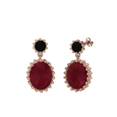 Fennel Küpe - Siyah zirkon ve kök yakut 8 ayar rose altın küpe #tq3wqb