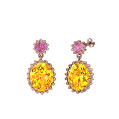 Fennel Küpe - Pembe kuvars ve sitrin 925 ayar rose altın kaplama gümüş küpe #uhphi9