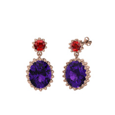 Garnet ve ametist 8 ayar rose altın küpe