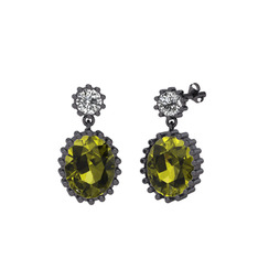 Fennel Küpe - Swarovski ve peridot 925 ayar siyah rodyum kaplama gümüş küpe #vx3nvg