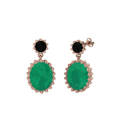 Fennel Küpe - Siyah zirkon ve kök zümrüt 18 ayar rose altın küpe #w349v1