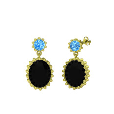 Fennel Küpe - Akuamarin ve siyah zirkon 18 ayar altın küpe #wao0xh