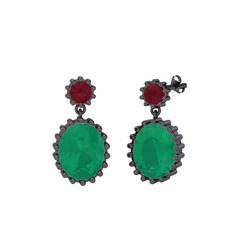 Kök yakut ve kök zümrüt 925 ayar siyah rodyum kaplama gümüş küpe